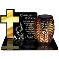 Lampiony i znicze - ZNICZ SOLARNY LED WIECZNY PODSTAWKA NA CMENTARZ GRÓB Krzyż EFEKT PŁOMIENIA DLA RODZICÓW - miniaturka - grafika 1