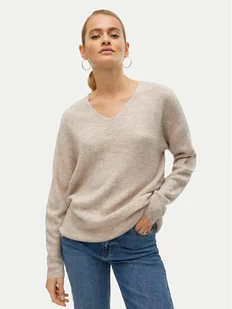 Vero Moda Sweter Crewlefile 10233357 Beżowy Loose Fit - Swetry damskie - miniaturka - grafika 1