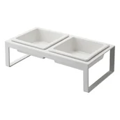 Miski dla psów - Zestaw białych misek dla zwierząt ze stojakiem Yamazaki Tower - miniaturka - grafika 1