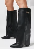 Kozaki damskie - Czarne Kozaki z Szeroką Cholewką i Szpiczastym Noskiem Jazmynn - miniaturka - grafika 1