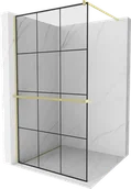 Ścianki i drzwi prysznicowe - Mexen Kioto+ ścianka prysznicowa z półką Walk-in 100 x 200 cm, czarny wzór, złota szczotkowana - 800-100-121-55-77 - miniaturka - grafika 1