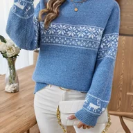 Swetry damskie - TEMU Damski sweter świąteczny - Elegancki sweter z wysokim dekoltem i asymetrycznym dołem, przytulny sweter zimowy na przyjęcia świąteczne, spotkania - miniaturka - grafika 1