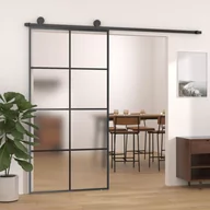 Ogrodzenia - vidaXL Drzwi przesuwne, szkło ESG i aluminium, 102,5x205 cm, czarne - miniaturka - grafika 1