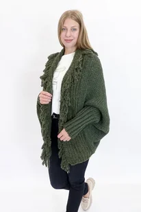 Minouu Sweter Kardigan z Frędzlami Oliwkowy UNI - Swetry damskie - miniaturka - grafika 1