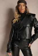 Kurtki damskie - Czarna Kurtka Ramoneska o Asymetrycznym Kopertowym Kroju z Zapięciem na Sprzączkę Ivarise - miniaturka - grafika 1