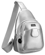 Nerki - PETERSON Srebrna saszetka damska ze skóry ekologicznej szeroki regulowany pasek na jedno ramię kieszonki na suwak nerka crossbody - miniaturka - grafika 1