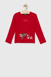 Bluzki dla dziewczynek - United Colors of Benetton longsleeve bawełniany dziecięcy kolor czerwony - grafika 1