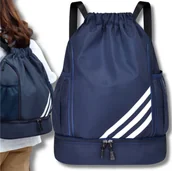 Plecaki - Granatowy plecak sportowy ze sznurkiem do treningu gimnastycznego - miniaturka - grafika 1