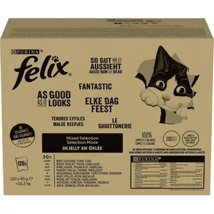 Purina Felix Pakiet , 120 x 85 g - Wołowina, kurczak, dorsz, tuńczyk - Mokra karma dla kotów - miniaturka - grafika 1