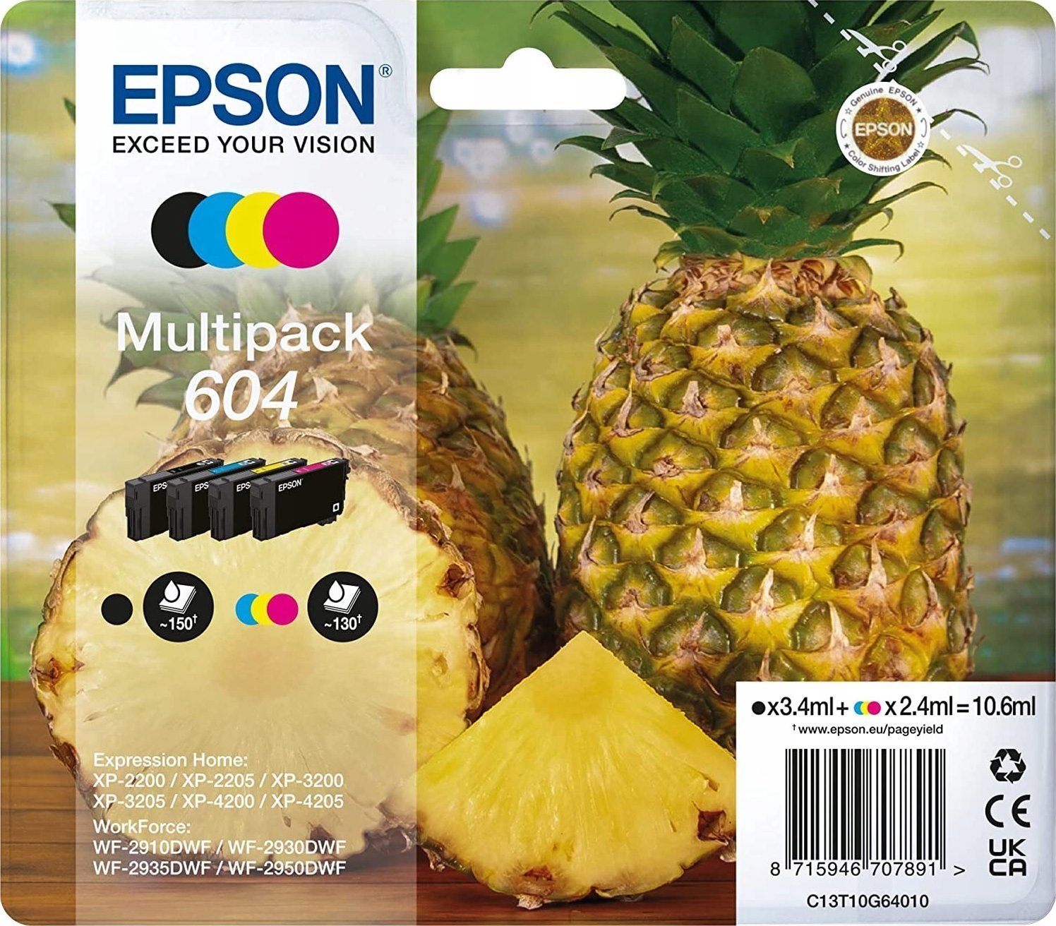 Tusz Epson Epson 604 Multipack - 4er-Pack - Schwarz, Gelb, Cyan, Magenta - original - Blister mit RF- / akustischem Alarmsignal - Tintenpatrone - fur Expression Home XP-2200, 2205, 3200, 3205, 4200, 4205, WorkForce WF-2910, 2930, 2935, 2950