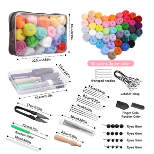 TEMU Zestaw do filcowania na sucho dla początkujących, 45 kolorów wełny filcowej, z 3 rodzajami igieł do filcowania, rękodzieło DIY filcowanie, z - Inne - miniaturka - grafika 1