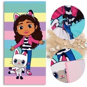 Okrycia kąpielowe dla dzieci - Koci Domek Gabi Kolorowy, SZYBKOSCHNĄCY Ręcznik plażowy, kąpielowy dla dzieci BAWEŁNIANY 70x140 cm OEKO-TEX - miniaturka - grafika 1