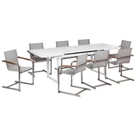 Meble ogrodowe - BELIANI Zestaw ogrodowy stół rozkładany i 8 krzeseł biało-beżowy aluminium stal nierdzewna meble ogrodowe nowoczesny - miniaturka - grafika 1