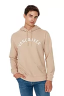 Bluzy męskie - Trendyol Męska bluza z kapturem i napisem, BEŻOWY, S - miniaturka - grafika 1
