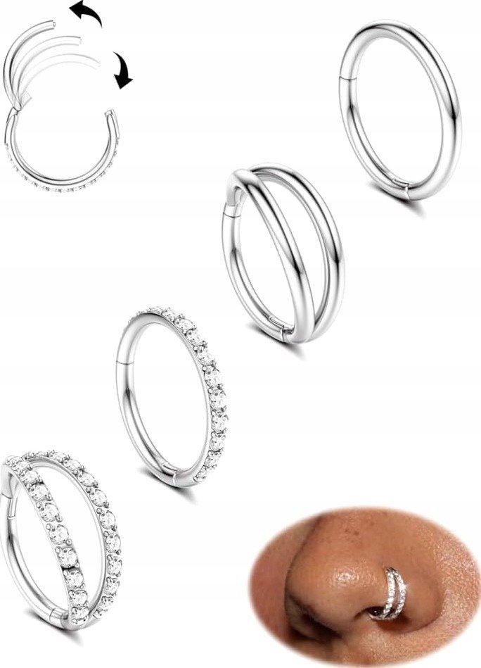 KOLCZYKI 8MM 18G ZESTAW 4 SZTUKI PIERCING STAL NIERDZEWNA KLASA IMPLANT