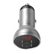 Ładowarki do telefonów - Baseus ładowarka samochodowa 2x USB 4,8A 24W z LCD srebrny (CCBX-0S) - miniaturka - grafika 1