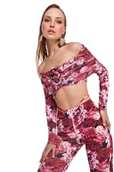 Bluzki damskie - Trendyol Damska bluzka z dzianiny z dekoltem w serek, różowo-wielokolorowa, 40, Różowy-wielokolorowy, 66 - miniaturka - grafika 1