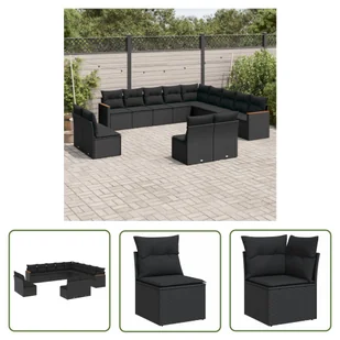 The Living Store 13-cz. zestaw mebli do ogrodu - poduszki - czarny - rattan PE - Sofa Ogrodowa - Meble ogrodowe The Living Store 13-cz. zestaw mebli do ogrodu - poduszki - czarny - rattan PE - Sofa Ogrodowa - Meble ogrodowe - miniaturka - grafika 1