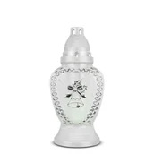 Lampiony i znicze - Znicz Świąteczny Dzwoneczek 25 cm Srebrny DP752 Znicz Szklany Boże Narodzenie z Aplikacją z Wkładem - miniaturka - grafika 1