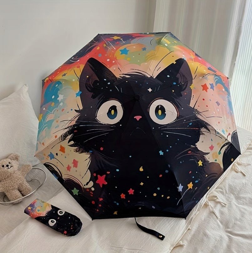 PARASOL AUTOMATYCZNY PARASOLKA W KOTY CZARNY KOT KAWAII ANIME POP ART