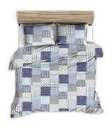 Pościel - Pościel Z Kory 180X200 Wzór Granatowa Morska Kratka Patchwork - miniaturka - grafika 1