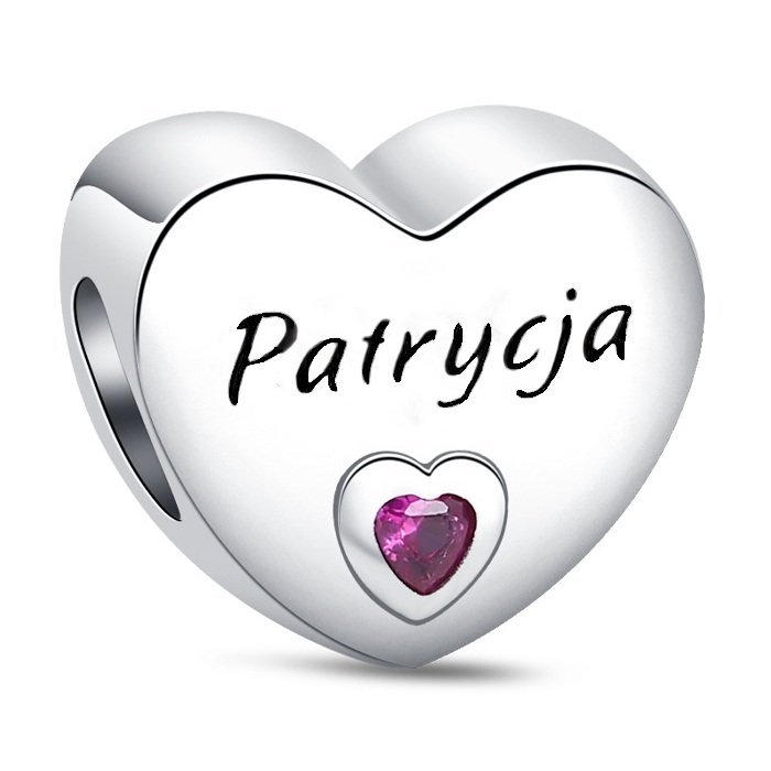 Zawieszka Charms Srebro 925 Koralik Imię Patrycja Serce