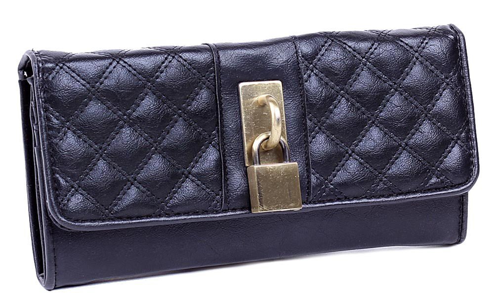 Czarny pikowany portfel z kłódką