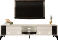 Szafki RTV - MEGSTYL SZAFKA RTV 161CM Z CZARNĄ WSTAWKĄ I NÓŻKAMI - EVEL 2 biały mat - biały połysk - miniaturka - grafika 1