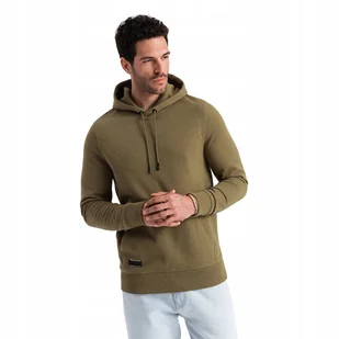 Bluza męska bawełniana z kapturem BASIC oliwkowa V2 OM-SSBN-0161 L - Bluzy męskie - miniaturka - grafika 1