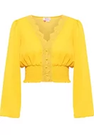 Bluzki damskie - IZIA Cropped bluzka z długim rękawem damska 21323488, żółty, XS - miniaturka - grafika 1
