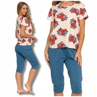 Piżamy damskie - PIŻAMA DAMSKA DWUCZĘŚCIOWA MORAJ KRÓTKI RĘKAW KWIATY SPODNIE 3/4 XXL - miniaturka - grafika 1