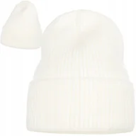 Czapki damskie - Czapka Damska Kobieca Beanie Wywijana Ciepła Jesienna Ecru Beżowa - miniaturka - grafika 1