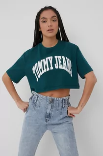 Koszulki i topy damskie - Tommy Jeans t-shirt bawełniany kolor zielony - grafika 1