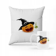 Gadżety dla niej i dla niego - ZESTAW PODUSZKA + KUBEK Prezent na halloween dynia + IMIĘ - miniaturka - grafika 1