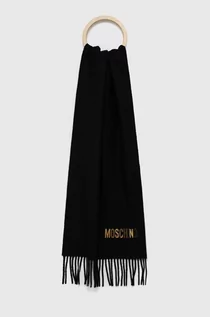 Apaszki i szaliki damskie - Moschino szal wełniany kolor czarny z aplikacją - grafika 1