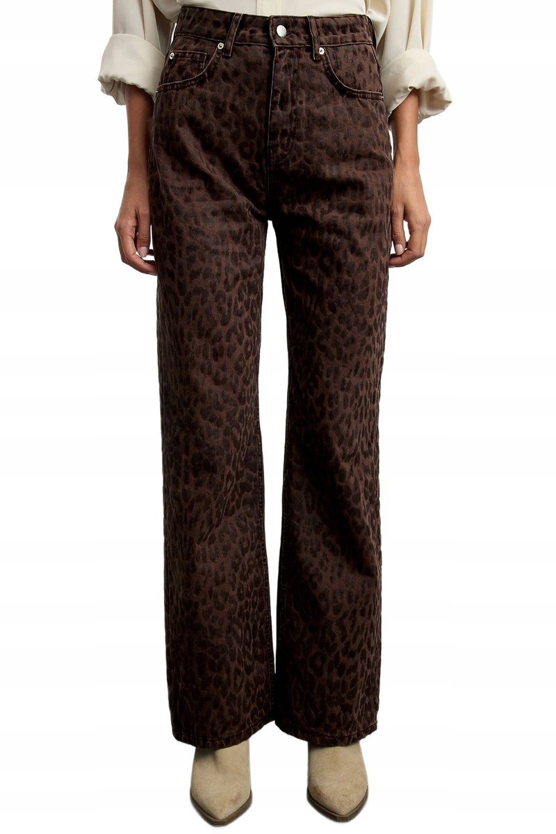 TRENDYOL CASUAL SPODNIE PROSTE W BRĄZOWY WZÓR LAMPASY 34 OPA