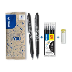 Zestaw wymazywalne automatyczne pióro kulkowe 2x PILOT Frixion Clicker 0,7 czarny + 6x czarny wkład + gumka - Pióra kulkowe - miniaturka - grafika 1