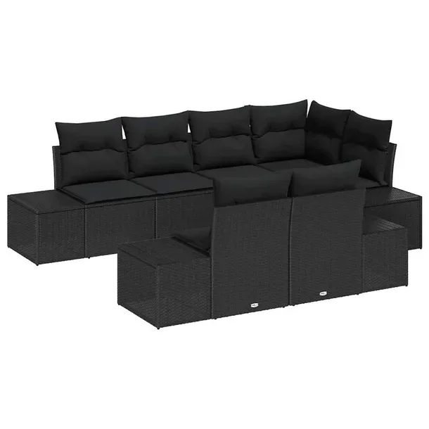 Zestaw Narożnych Sof Ogrodowych z Polirattanu, Czarny, UV, Modułowy, 7 El