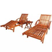 Leżaki ogrodowe - vidaXL Zestaw 2 leżaków ze stolikiem z drewna akacjowego, brązowy - miniaturka - grafika 1