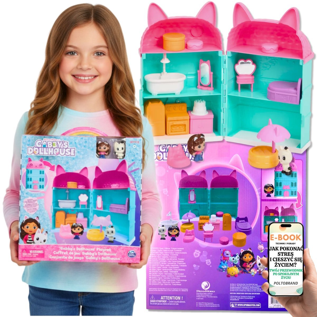 DOMEK DLA DZIECI DZIEWCZYNKI Gabby’s Dollhouse z 2 Figurkami + 12 Akcesoriów PREZENT DLA CÓRKI WNUCZKI 4 5 6 7 8 9 Latki + EBOOK-1