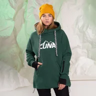 Bluzy damskie - Bluza snowboardowa bawełniana gruba damska z kapturem zielona S - miniaturka - grafika 1