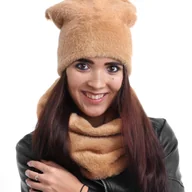 Czapki damskie - AGNES KOMPLET CZAPKA + KOMIN FUTRO TUNEL TUBA SZALIK MIŚ - NKP-03-20-059-BEZ - miniaturka - grafika 1