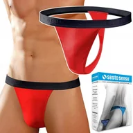 Majtki męskie - Stringi Męskie Wygodne Majtki Bawełniane SESTO SENSO STM01 Czerwone - XXL - miniaturka - grafika 1