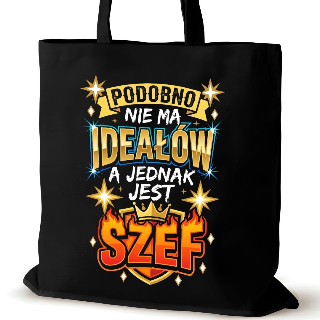 Czarna torba bawełniana dla SZEFA na ramię śmieszna podobno ideałów