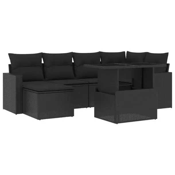 Modułowy zestaw mebli ogrodowych z poduszkami, czarny, rattan PE, 62x62x69