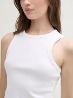 Koszulki i topy damskie - TOP PRĄŻKOWANY DAMSKI TOM TAILOR Racerback Rib Top, White, M - miniaturka - grafika 1