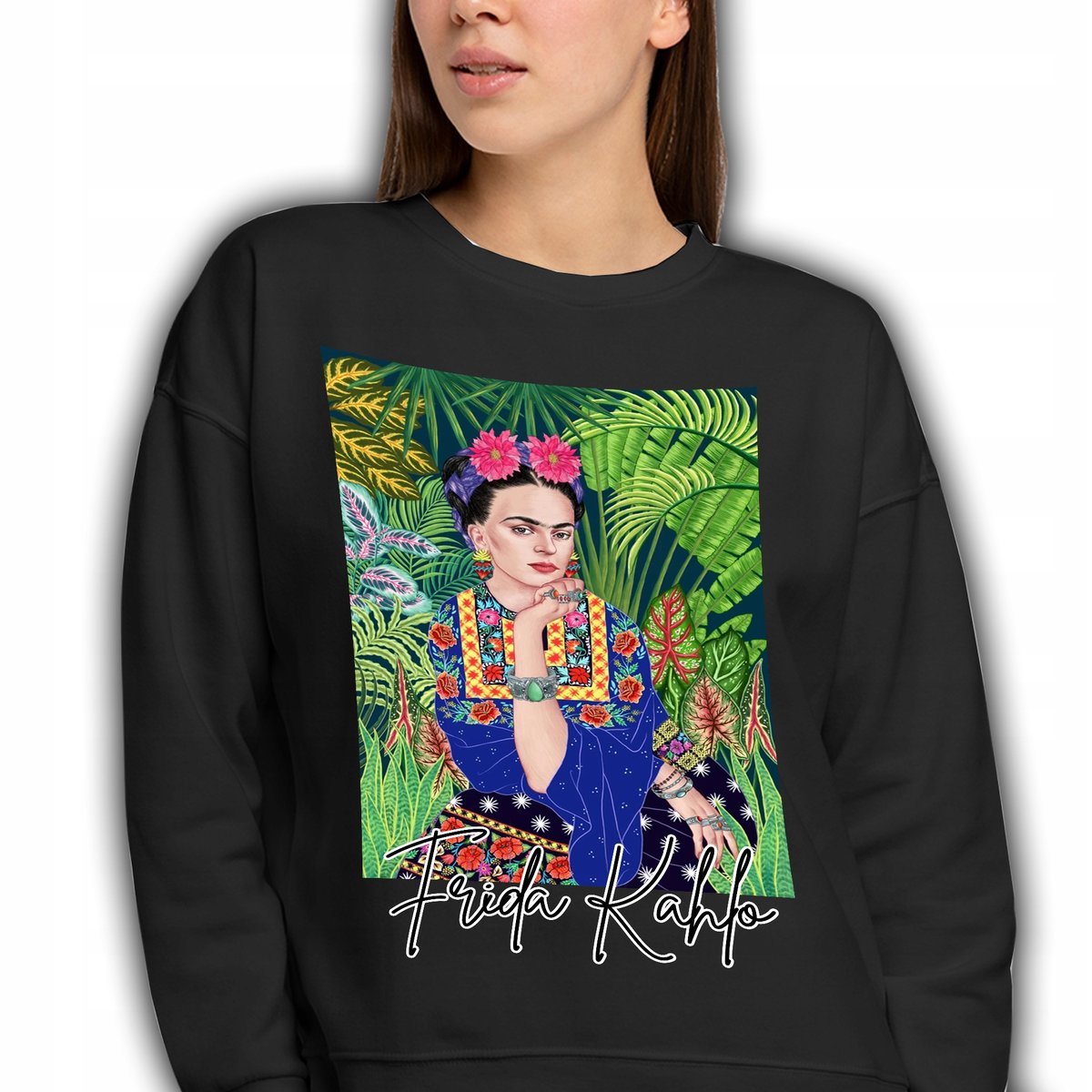 Bluza Bawełniana Czarna FRIDA KAHLO Młodzieżowe Trendy Styl Wzory Rozmiar S