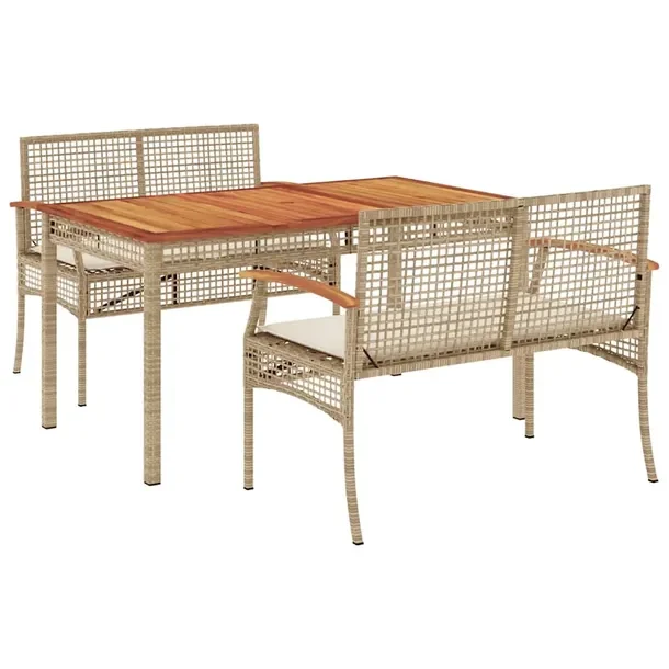 Zestaw Mebli Ogrodowych Rattan PE Beżowy, Stół 140x80x75 cm, Ławka 108x