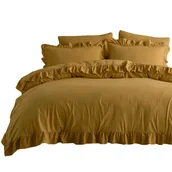 Pościel - Pościel 160x200 oliwkowa z falbanką jednobarwna w pudełku jednobarwna Stonewashed Ecru Olive - miniaturka - grafika 1