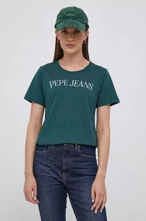 Koszulki sportowe damskie - Pepe Jeans t-shirt bawełniany kolor zielony - grafika 1